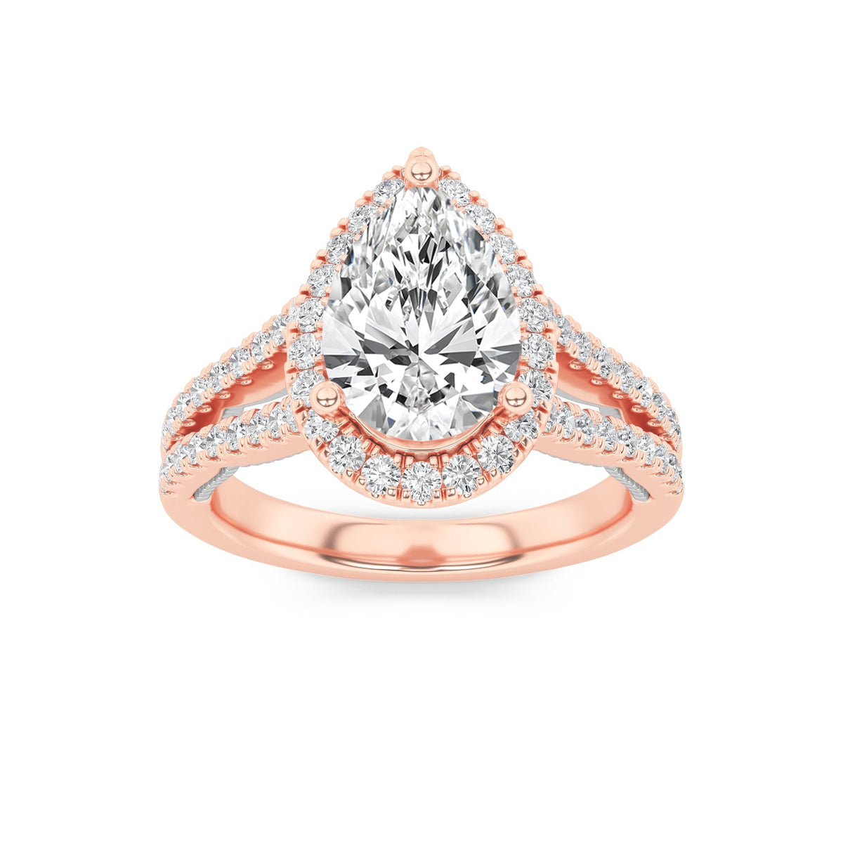 2CTW Pear Lab-Grown Diamond Prong Split Shank Accented Ring 73 Stones