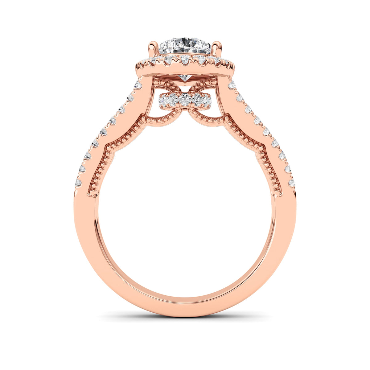 2CTW Pear Lab-Grown Diamond Prong Split Shank Accented Ring 73 Stones