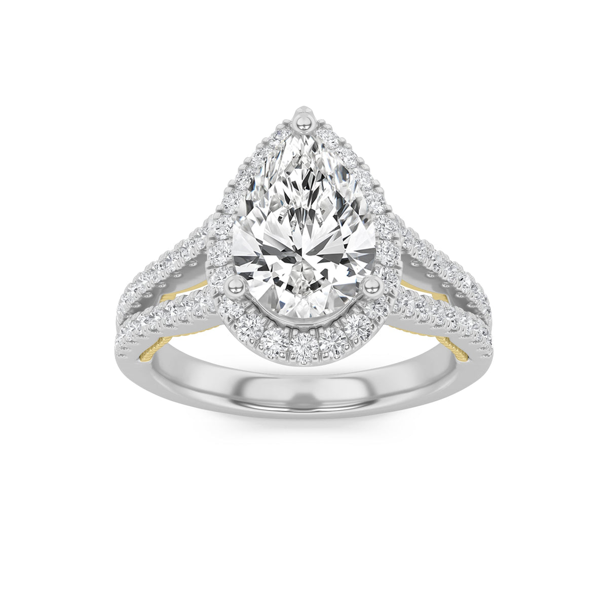 2CTW Pear Lab-Grown Diamond Prong Split Shank Accented Ring 73 Stones