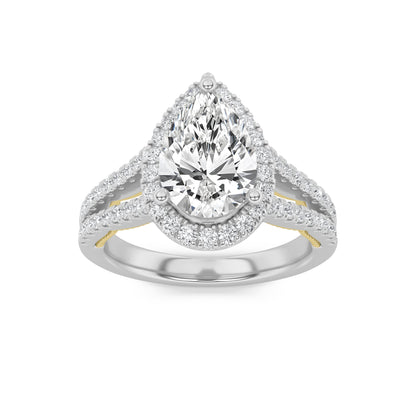 2CTW Pear Lab-Grown Diamond Prong Split Shank Accented Ring 73 Stones