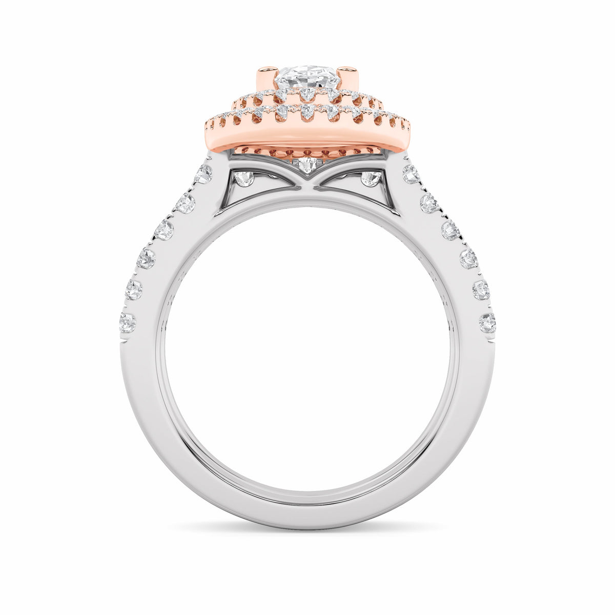 2CTW Oval Lab-Grown Diamond Prong Double Halo Bridal Set Engagement Ring Set 82 Stones