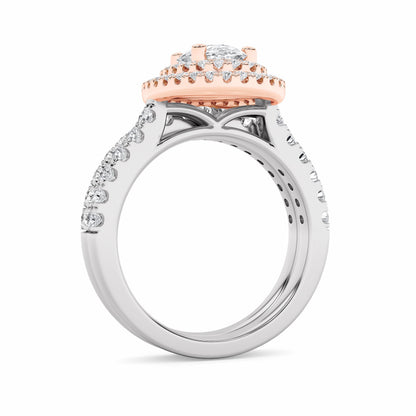 2CTW Oval Lab-Grown Diamond Prong Double Halo Bridal Set Engagement Ring Set 82 Stones