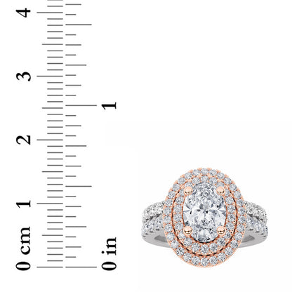 2CTW Oval Lab-Grown Diamond Prong Double Halo Bridal Set Engagement Ring Set 82 Stones