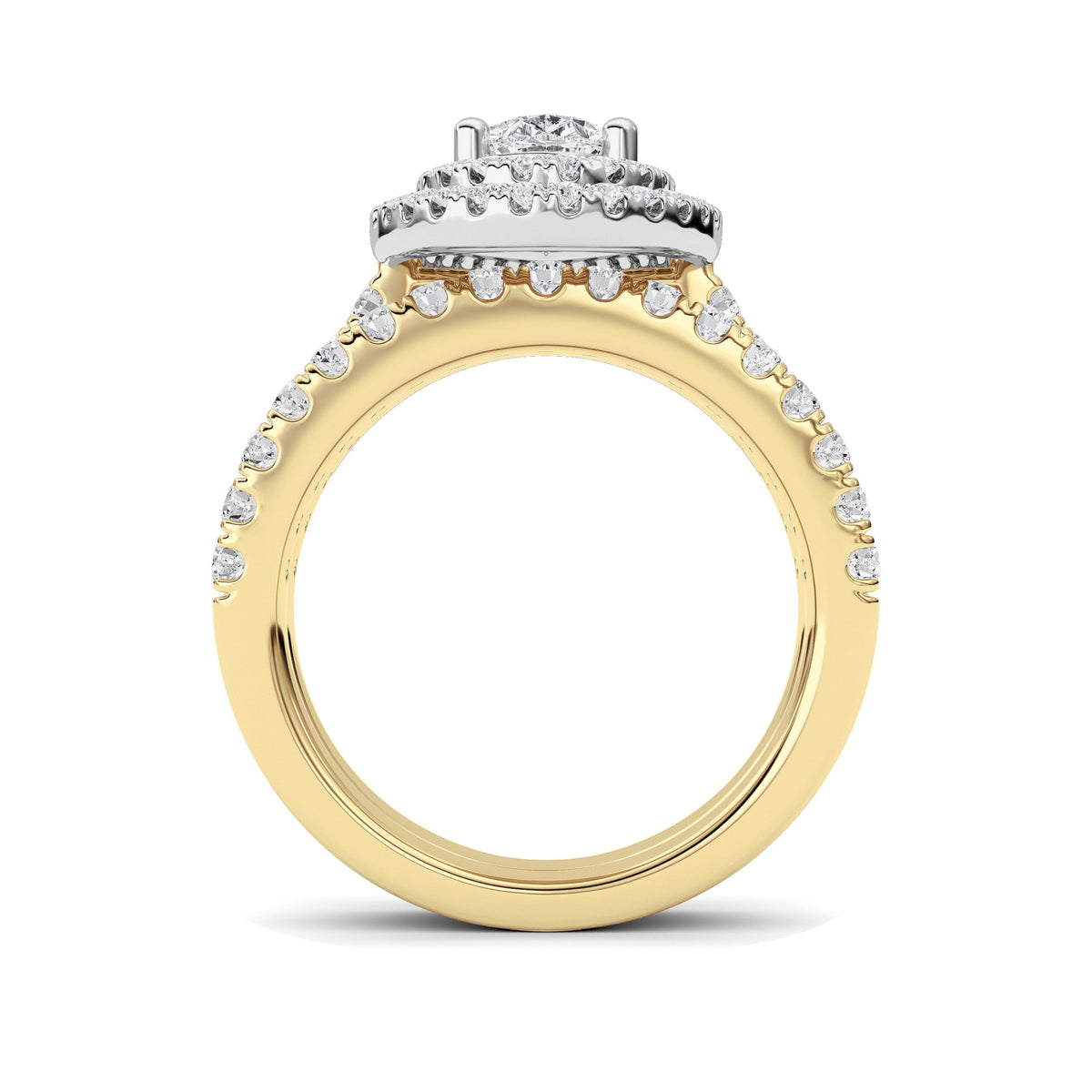 2CTW Pear Lab-Grown Diamond Prong Double Halo Bridal Set Engagement Ring Set 84 Stones