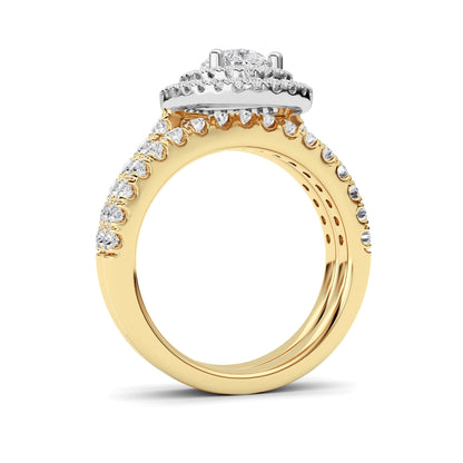 2CTW Pear Lab-Grown Diamond Prong Double Halo Bridal Set Engagement Ring Set 84 Stones