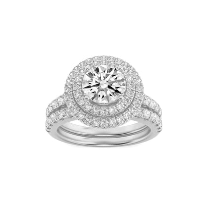 2CTW Round Lab-Grown Diamond Prong Double Halo Bridal Set Engagement Ring Set 78 Stones
