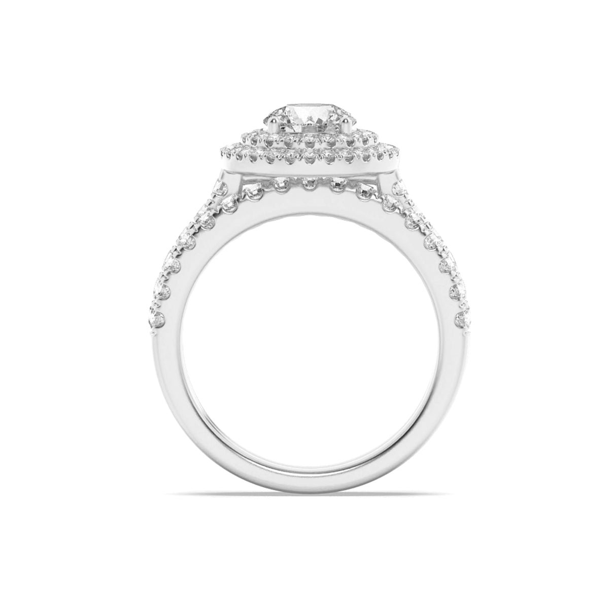2CTW Round Lab-Grown Diamond Prong Double Halo Bridal Set Engagement Ring Set 78 Stones