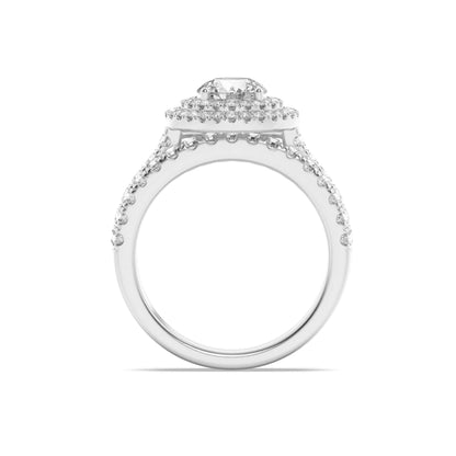 2CTW Round Lab-Grown Diamond Prong Double Halo Bridal Set Engagement Ring Set 78 Stones