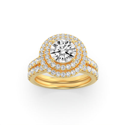 2CTW Round Lab-Grown Diamond Prong Double Halo Bridal Set Engagement Ring Set 78 Stones