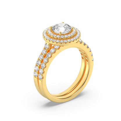 2CTW Round Lab-Grown Diamond Prong Double Halo Bridal Set Engagement Ring Set 78 Stones