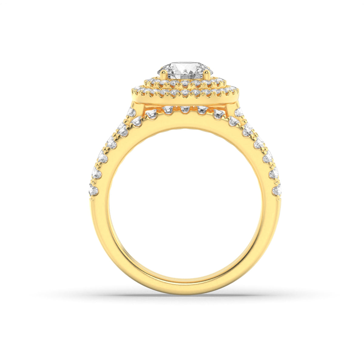 2CTW Round Lab-Grown Diamond Prong Double Halo Bridal Set Engagement Ring Set 78 Stones