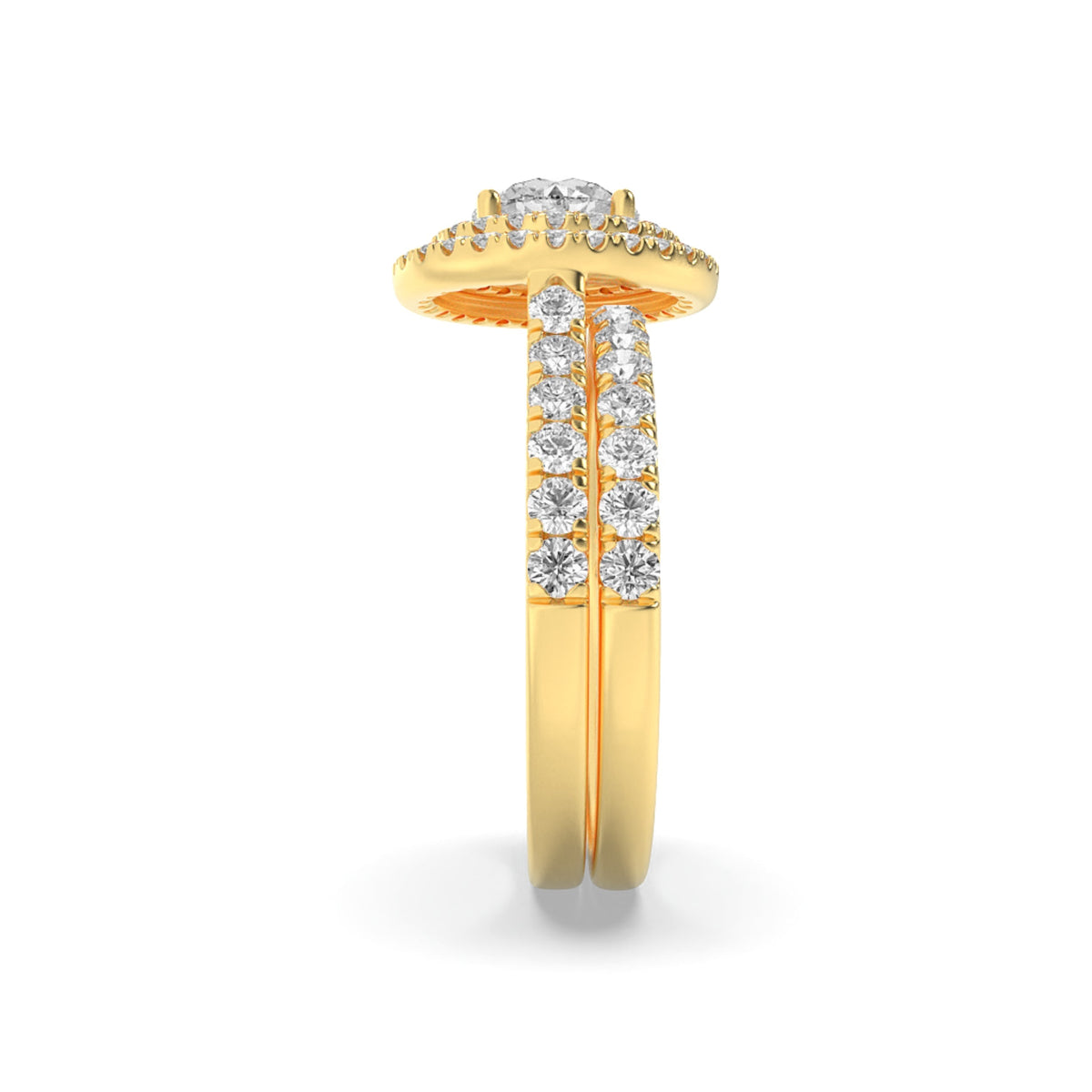 2CTW Round Lab-Grown Diamond Prong Double Halo Bridal Set Engagement Ring Set 78 Stones