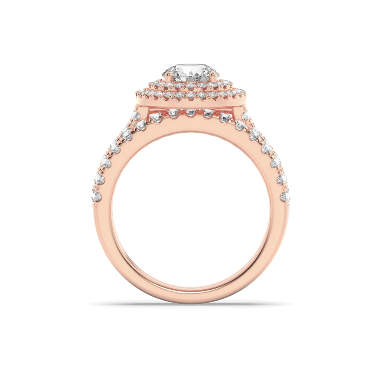 2CTW Round Lab-Grown Diamond Prong Double Halo Bridal Set Engagement Ring Set 78 Stones