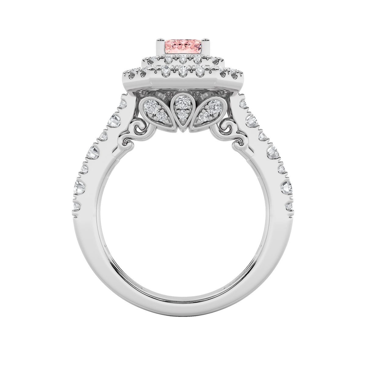 2CTW Emerald Lab-Grown Diamond Prong Double Halo Engagement Ring 79 Stones