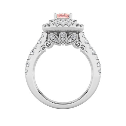 2CTW Emerald Lab-Grown Diamond Prong Double Halo Engagement Ring 79 Stones