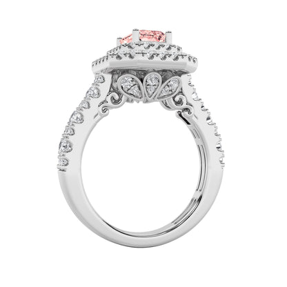 2CTW Emerald Lab-Grown Diamond Prong Double Halo Engagement Ring 79 Stones