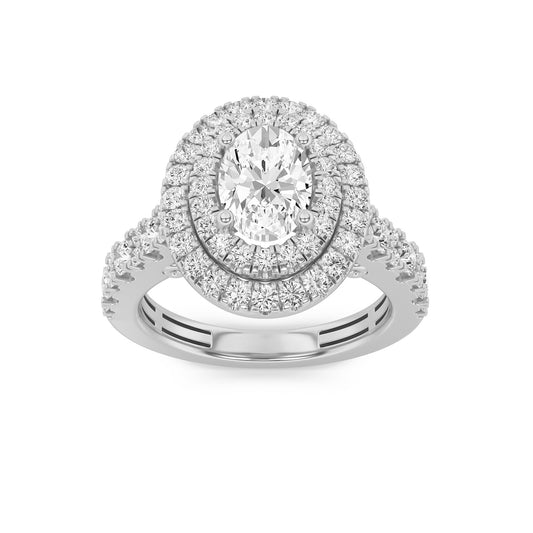 2CTW Oval Lab-Grown Diamond Prong Double Halo Engagement Ring 79 Stones