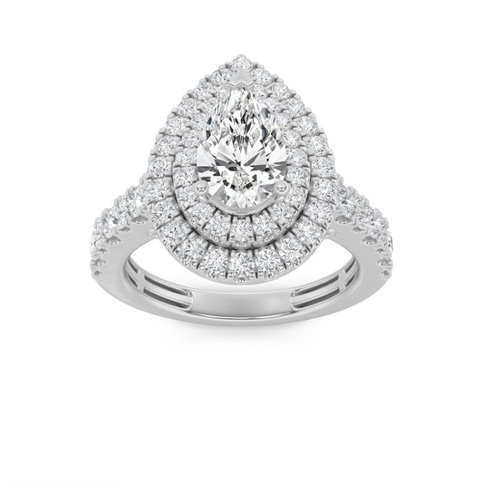 2CTW Pear Lab-Grown Diamond Prong Double Halo Engagement Ring 79 Stones