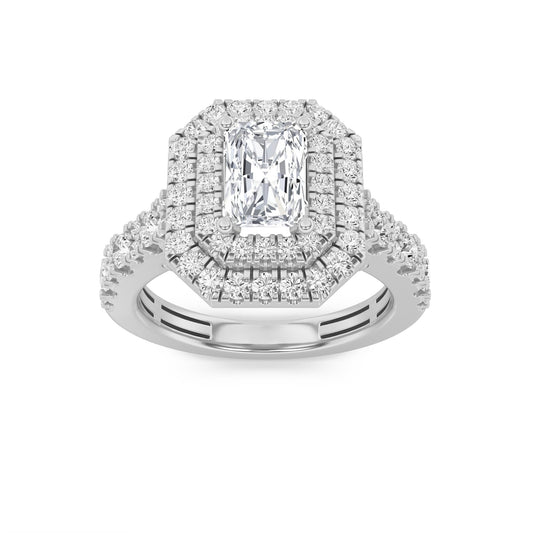 2CTW Radiant Lab-Grown Diamond Prong Double Halo Engagement Ring 79 Stones