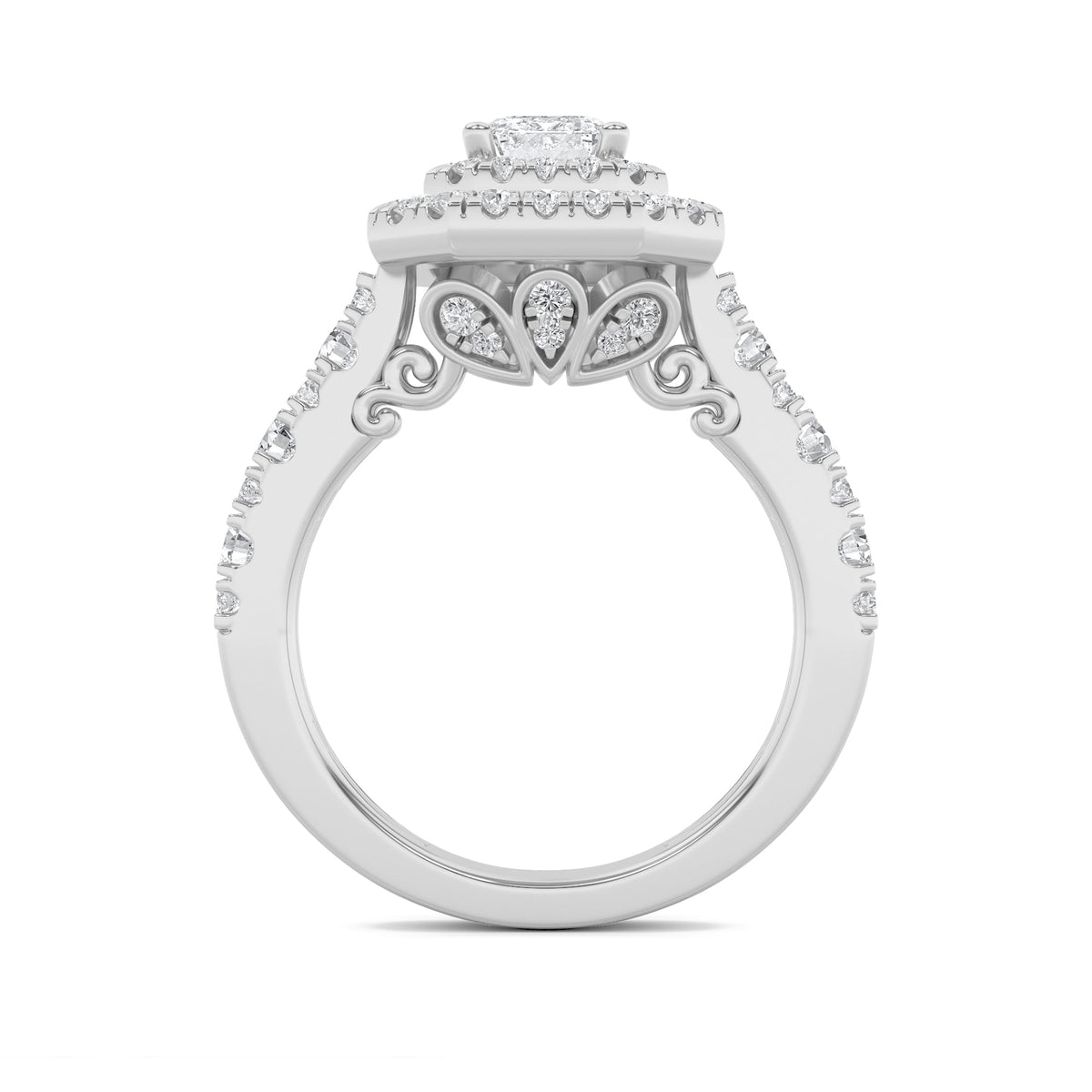 2CTW Radiant Lab-Grown Diamond Prong Double Halo Engagement Ring 79 Stones