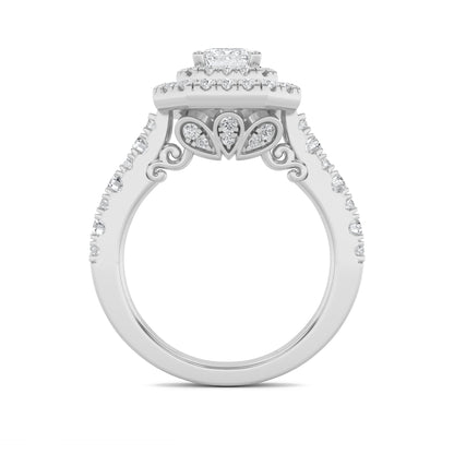 2CTW Radiant Lab-Grown Diamond Prong Double Halo Engagement Ring 79 Stones