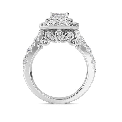 2CTW Radiant Lab-Grown Diamond Prong Double Halo Engagement Ring 79 Stones