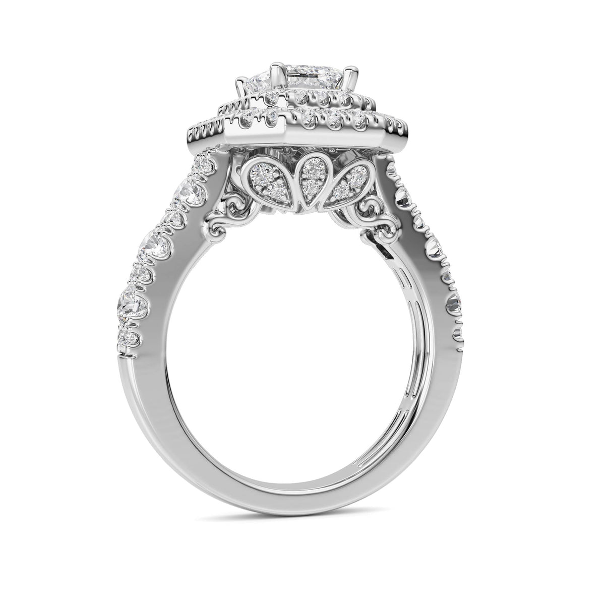 2CTW Radiant Lab-Grown Diamond Prong Double Halo Engagement Ring 79 Stones