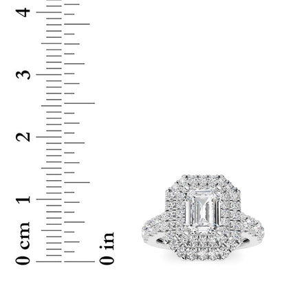 2CTW Radiant Lab-Grown Diamond Prong Double Halo Engagement Ring 79 Stones