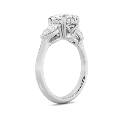 3CTW Oval Lab-Grown Diamond Prong Three Stone Hidden Halo Ring 25 Stones