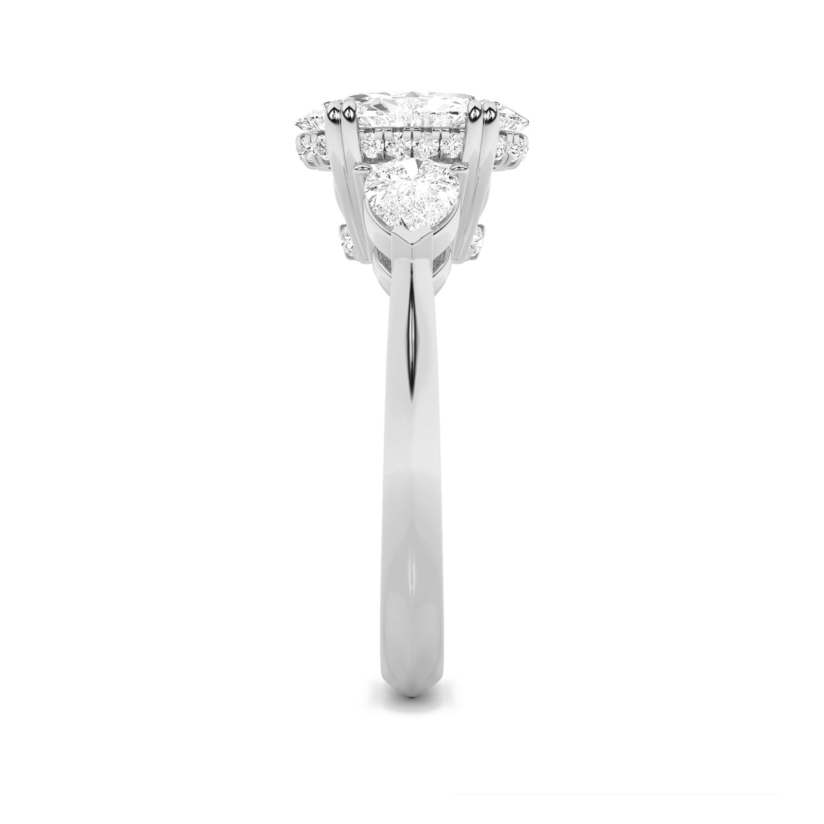 3CTW Oval Lab-Grown Diamond Prong Three Stone Hidden Halo Ring 25 Stones
