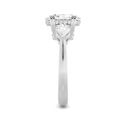 3CTW Oval Lab-Grown Diamond Prong Three Stone Hidden Halo Ring 25 Stones