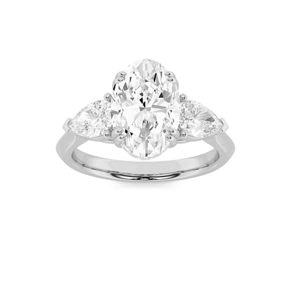 3CTW Oval Lab-Grown Diamond Prong Three Stone Hidden Halo Ring 25 Stones