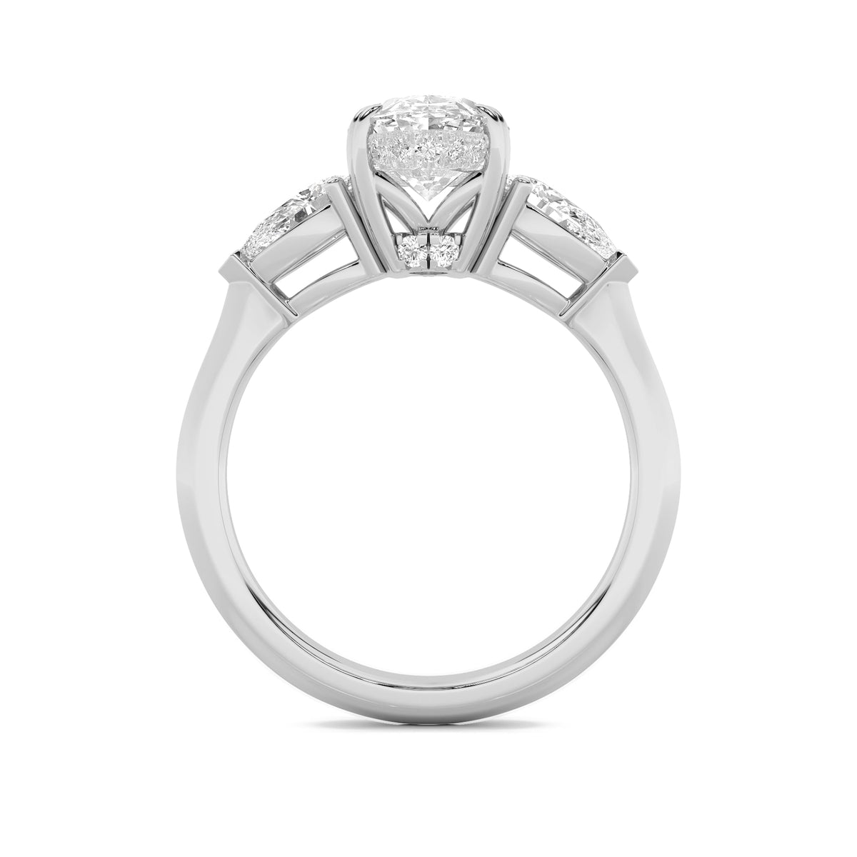 3CTW Oval Lab-Grown Diamond Prong Three Stone Hidden Halo Ring 25 Stones