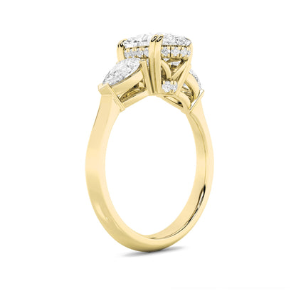 3CTW Oval Lab-Grown Diamond Prong Three Stone Hidden Halo Ring 25 Stones