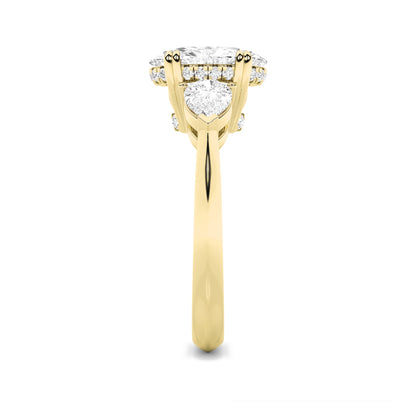 3CTW Oval Lab-Grown Diamond Prong Three Stone Hidden Halo Ring 25 Stones