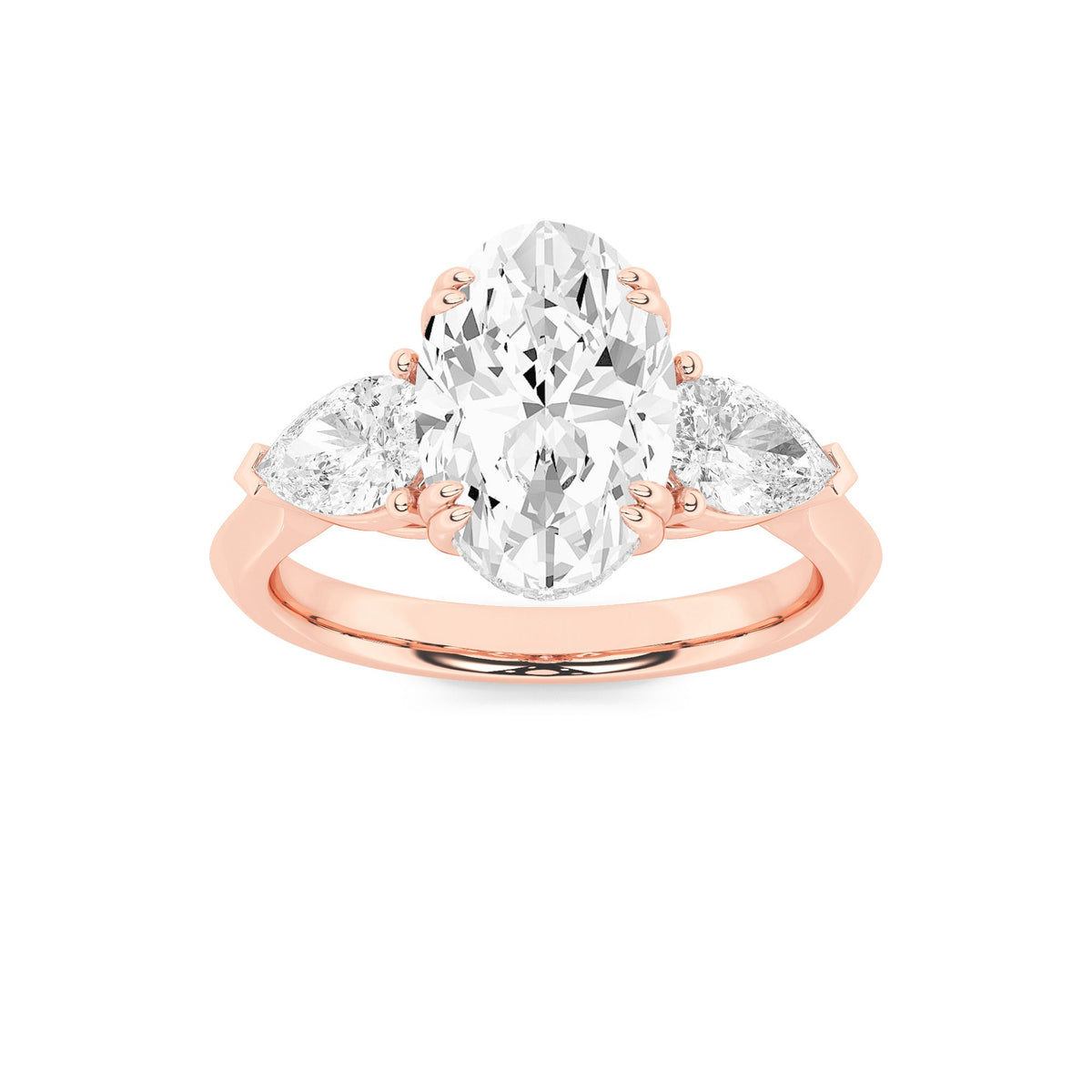 3CTW Oval Lab-Grown Diamond Prong Three Stone Hidden Halo Ring 25 Stones