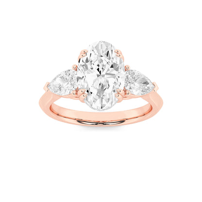 3CTW Oval Lab-Grown Diamond Prong Three Stone Hidden Halo Ring 25 Stones
