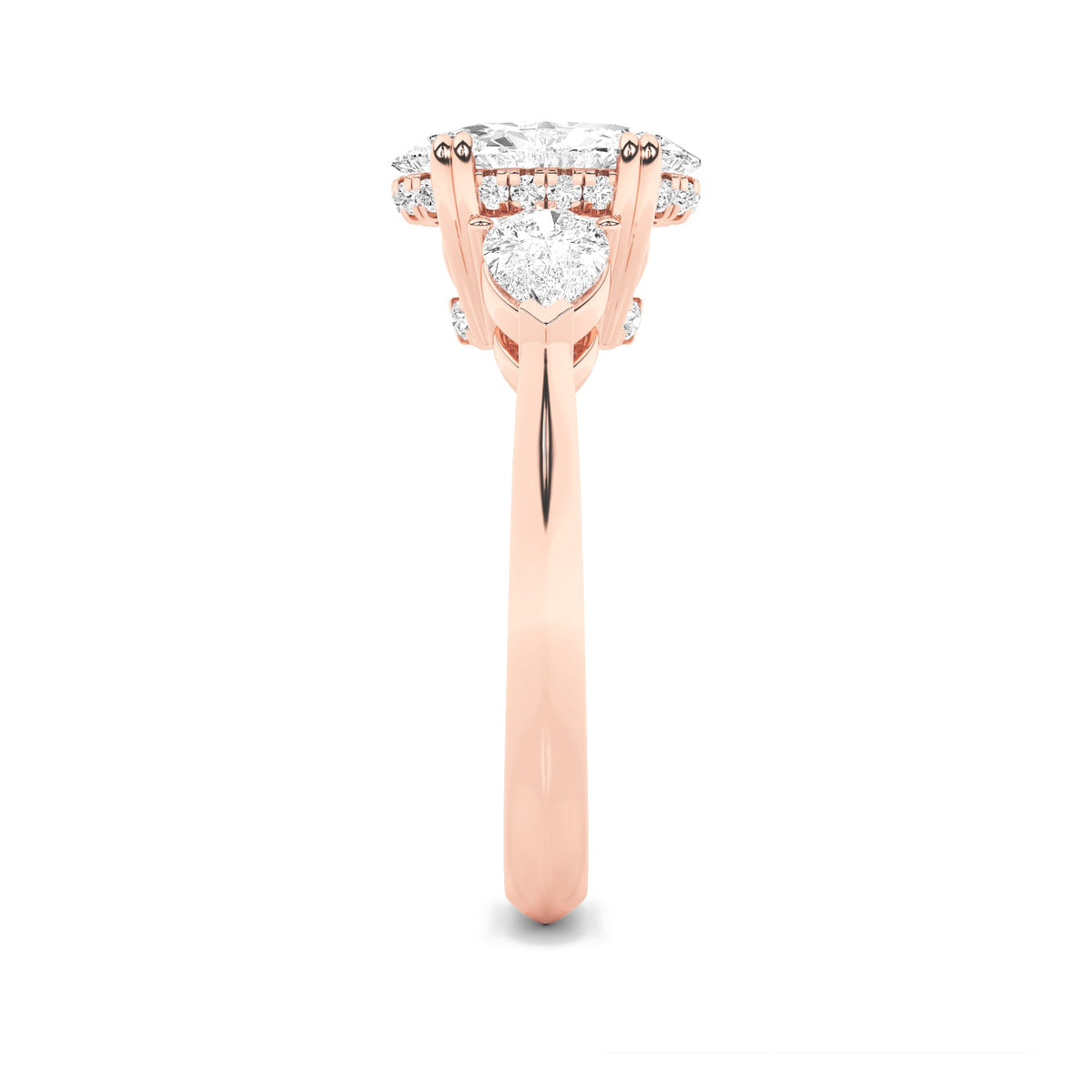 3CTW Oval Lab-Grown Diamond Prong Three Stone Hidden Halo Ring 25 Stones