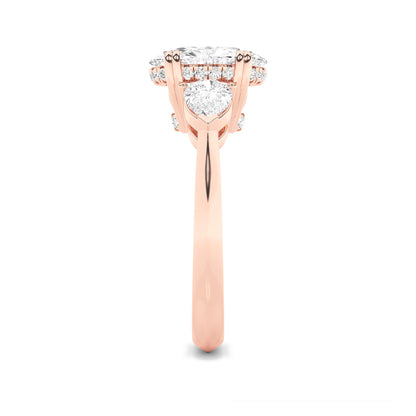 3CTW Oval Lab-Grown Diamond Prong Three Stone Hidden Halo Ring 25 Stones
