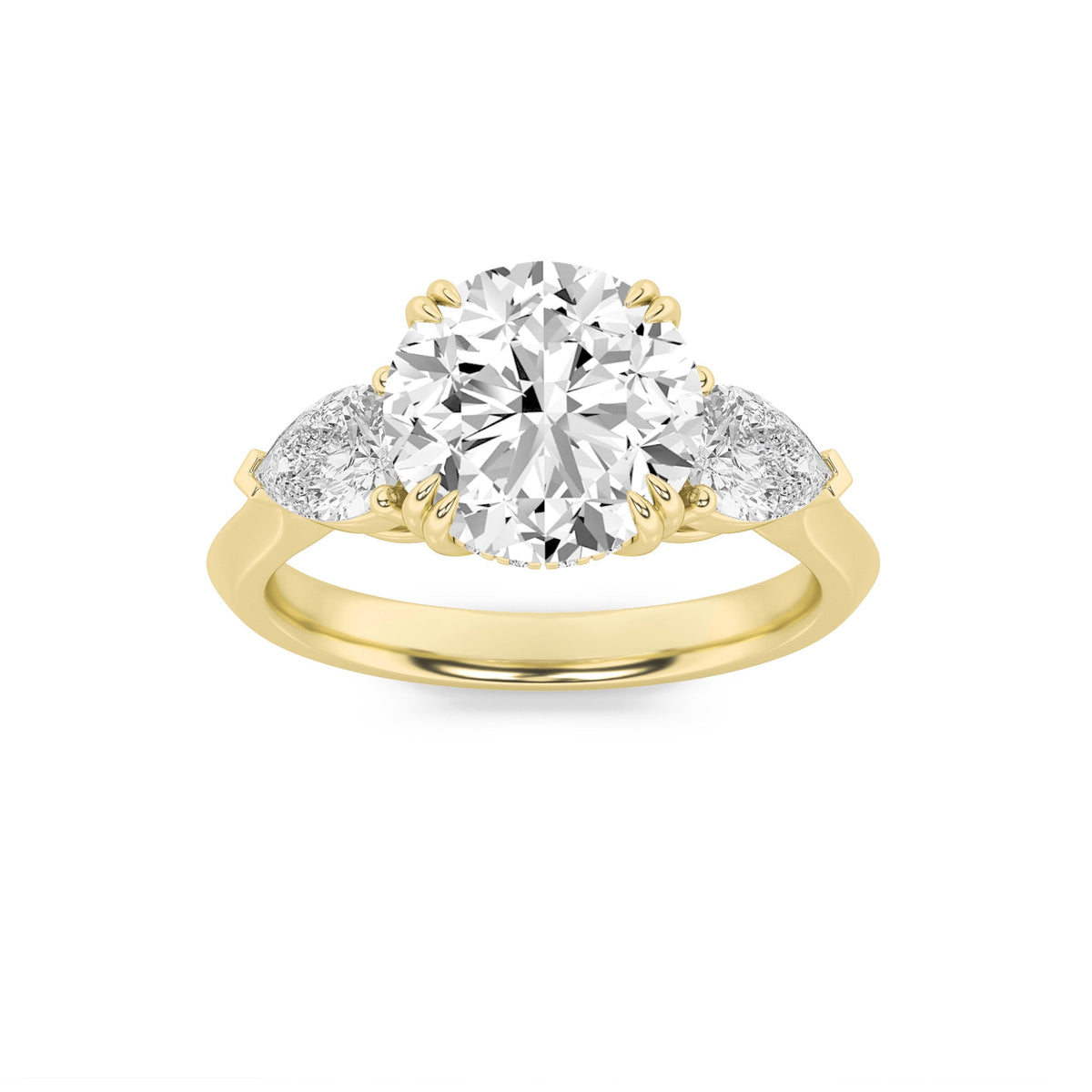3CTW Round Lab-Grown Diamond Prong Three Stone Hidden Halo Ring 23 Stones