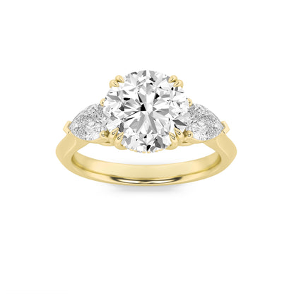 3CTW Round Lab-Grown Diamond Prong Three Stone Hidden Halo Ring 23 Stones