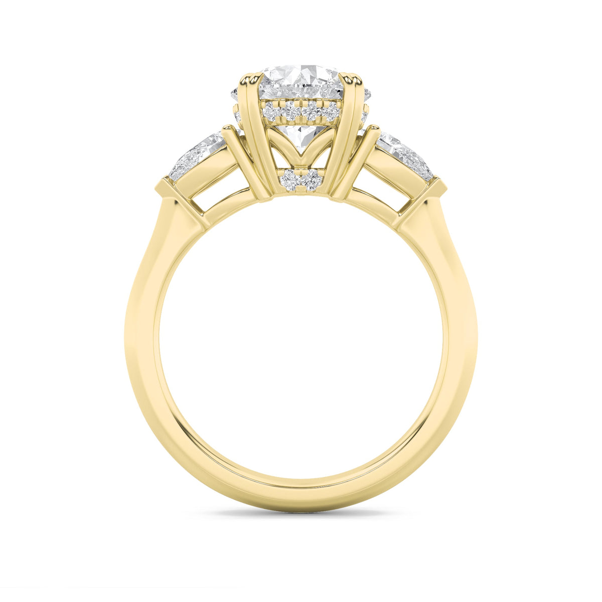 3CTW Round Lab-Grown Diamond Prong Three Stone Hidden Halo Ring 23 Stones