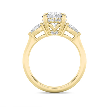 3CTW Round Lab-Grown Diamond Prong Three Stone Hidden Halo Ring 23 Stones