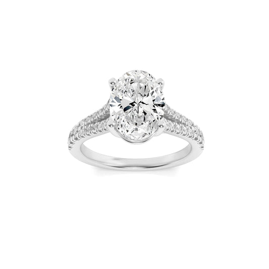 2CTW Oval Lab-Grown Diamond Prong Split Shank Trellis Engagement Ring 31 Stones