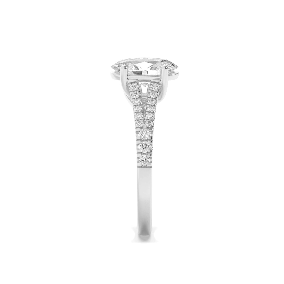 2CTW Oval Lab-Grown Diamond Prong Split Shank Trellis Engagement Ring 31 Stones
