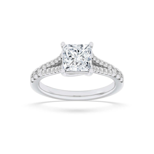 2CTW Princess Lab-Grown Diamond Prong Split Shank Trellis Engagement Ring 31 Stones