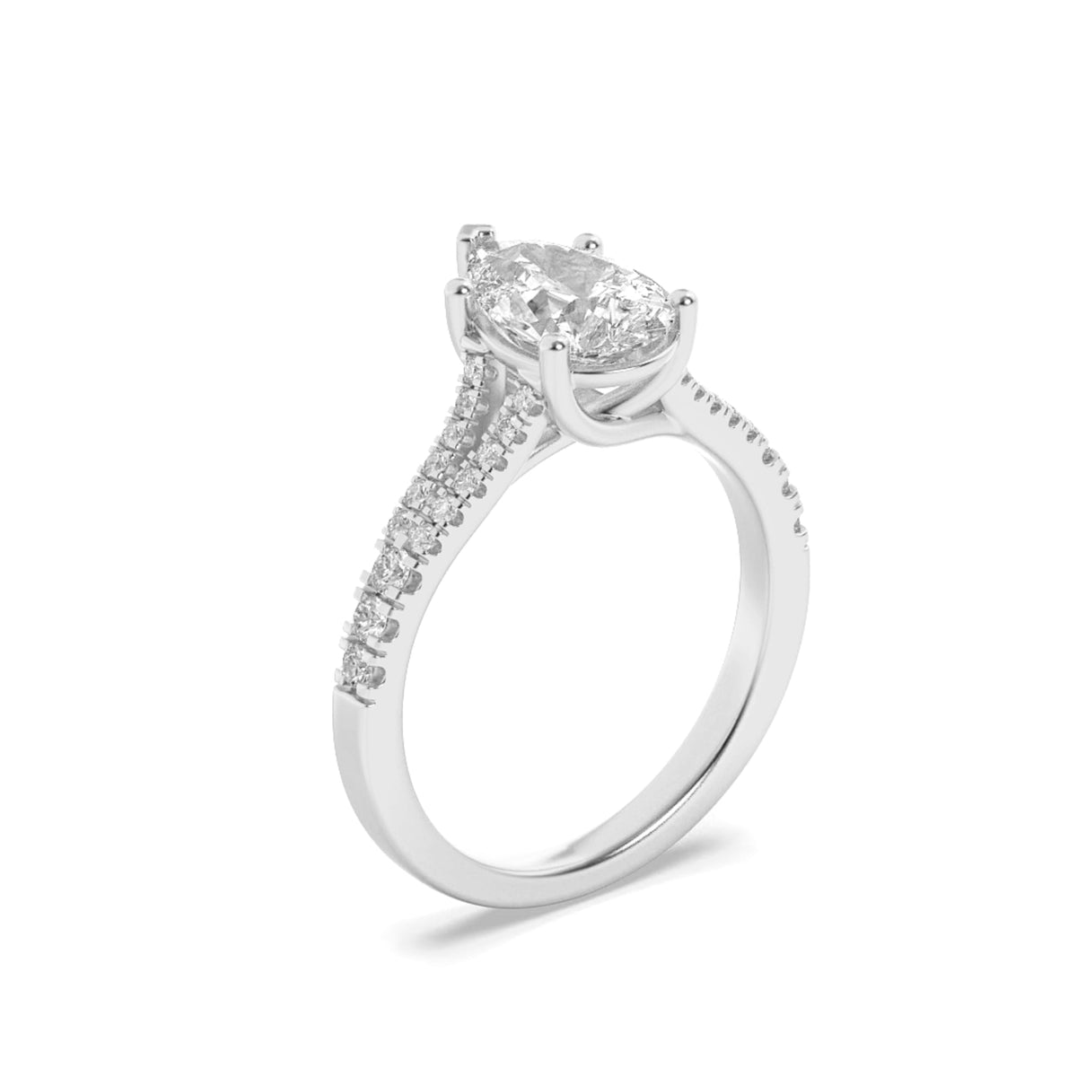 2CTW Pear Lab-Grown Diamond Prong Split Shank Trellis Engagement Ring 31 Stones