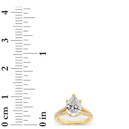 2CTW Pear Lab-Grown Diamond Prong Split Shank Trellis Engagement Ring 31 Stones