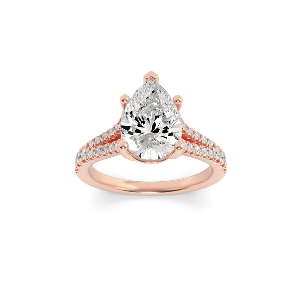 2CTW Pear Lab-Grown Diamond Prong Split Shank Trellis Engagement Ring 31 Stones