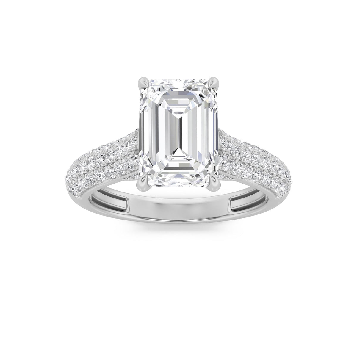2.5CTW Emerald Lab-Grown Diamond Prong Hidden Halo Accented Engagement Ring 71 Stones